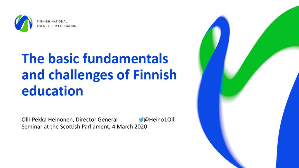 Title page of Olli-Pekka Heinonen's slides: The basic fundamentals and challenges of Finnish education